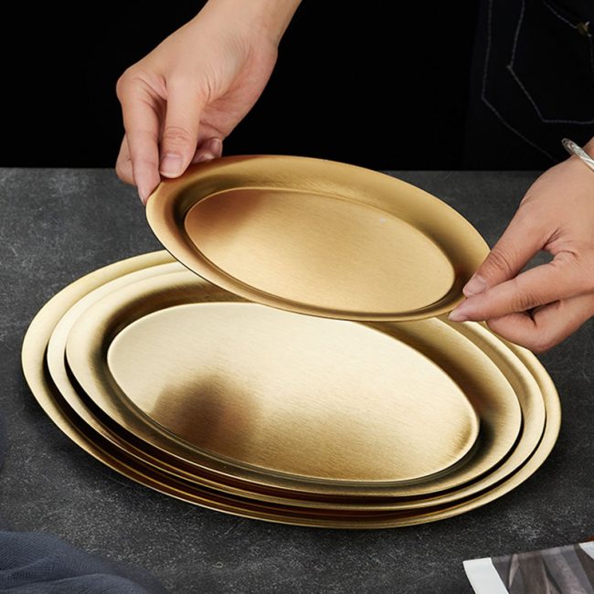 Stainless Steel 201 Korean Style Elliptical Plate Golden,Steamed Fish Plate,Tableware For Restaurant - Image 7