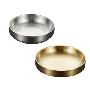 Stainless Steel 304 Double Layer Dining Plate Golden,Kimchi Dish,Tableware For Restaurant
