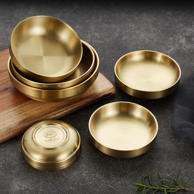 Stainless Steel 304 Double Layer Dining Plate Golden,Kimchi Dish,Tableware For Restaurant - 图片 2