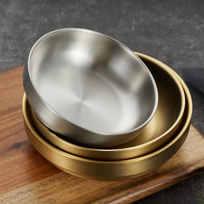 Stainless Steel 304 Double Layer Dining Plate Golden,Kimchi Dish,Tableware For Restaurant - 图片 3