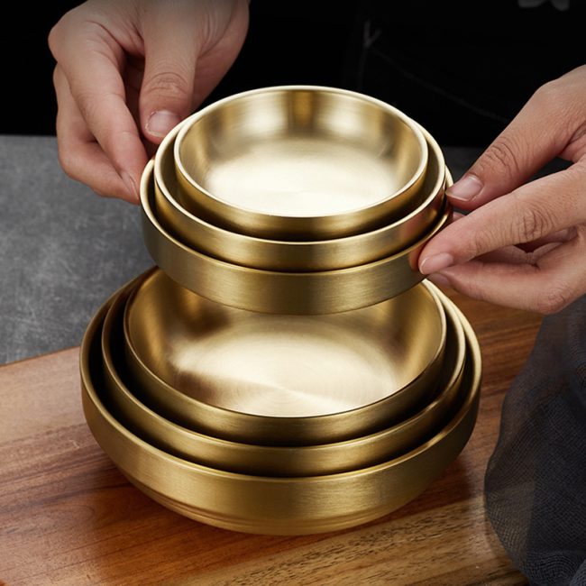 Stainless Steel 304 Double Layer Dining Plate Golden,Kimchi Dish,Tableware For Restaurant - 图片 4