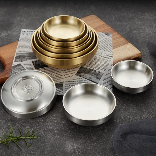 Stainless Steel 304 Double Layer Dining Plate Golden,Kimchi Dish,Tableware For Restaurant - 图片 6