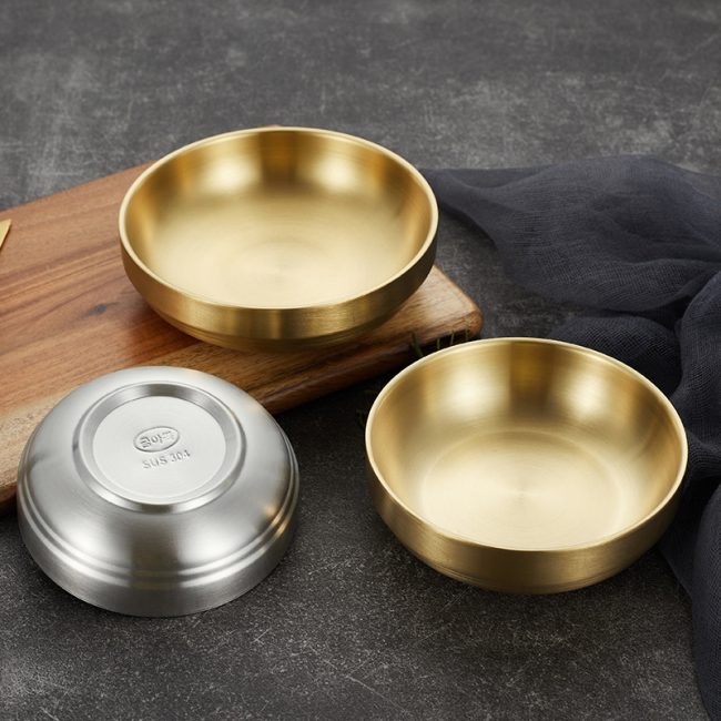 Stainless Steel 304 Double Layer Dining Plate Golden,Kimchi Dish,Tableware For Restaurant - 图片 7