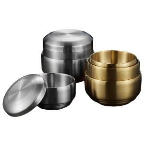 Stainless Steel 304 Double Layer Rice Bowl With Lid,Kimchi Bowl,Soup Bowl,Tableware For Restaurant