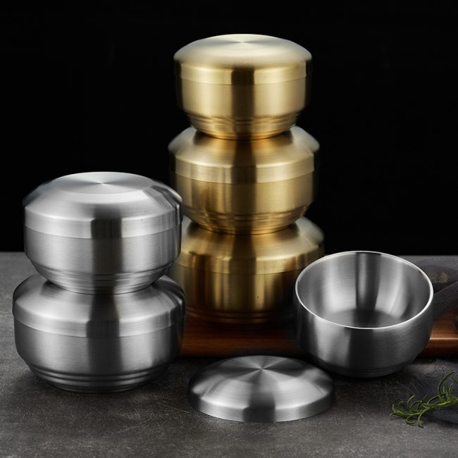 Stainless Steel 304 Double Layer Rice Bowl With Lid,Kimchi Bowl,Soup Bowl,Tableware For Restaurant - 图片 2