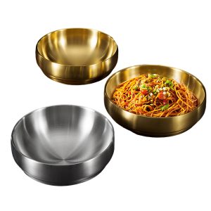 Stainless Steel 201 Double Layer Cold Noodle Bowl Golden,Instant Noodle Bowl,Soup Bowl,Tableware For Restaurant