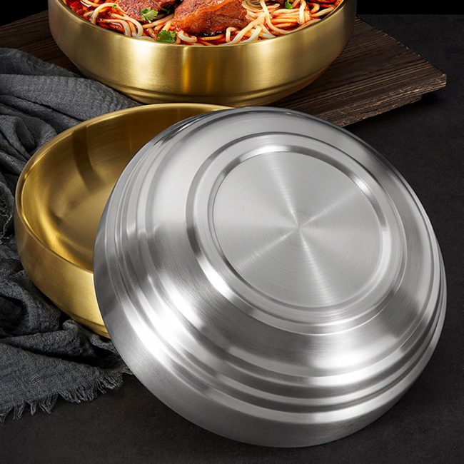 Stainless Steel 201 Double Layer Cold Noodle Bowl Golden,Instant Noodle Bowl,Soup Bowl,Tableware For Restaurant - 图片 4