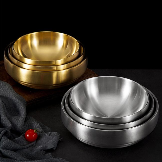 Stainless Steel 201 Double Layer Cold Noodle Bowl Golden,Instant Noodle Bowl,Soup Bowl,Tableware For Restaurant - 图片 5