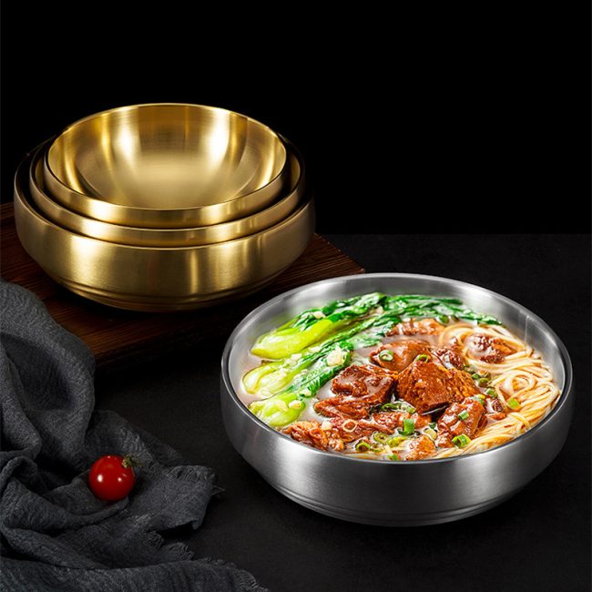 Stainless Steel 201 Double Layer Cold Noodle Bowl Golden,Instant Noodle Bowl,Soup Bowl,Tableware For Restaurant - 图片 8