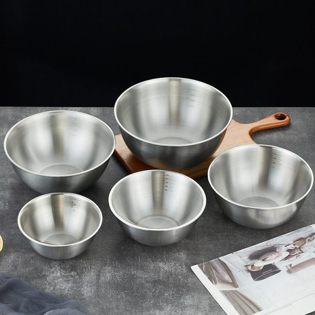 Stainless Steel 201 Salad Basin With Scale,Salad Bowl,Soup Basin,Cooking Basin,Mixing Bowl,Tableware For Restaurant - 图片 3