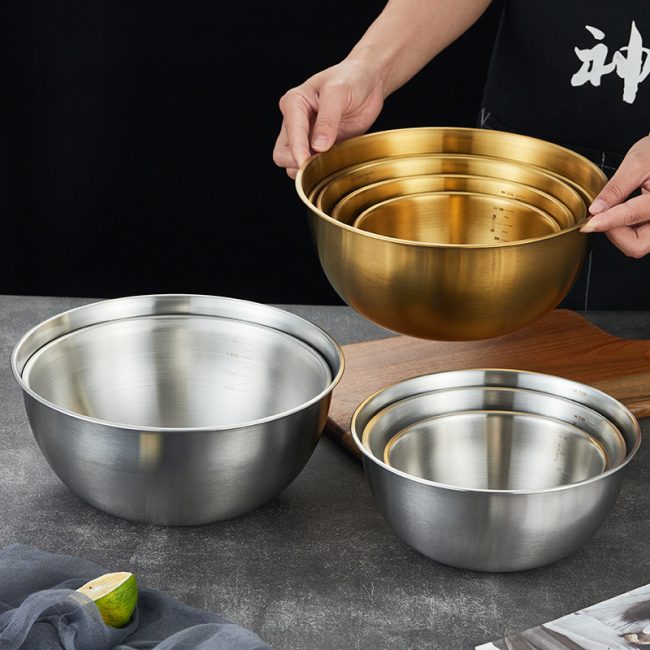 Stainless Steel 201 Salad Basin With Scale,Salad Bowl,Soup Basin,Cooking Basin,Mixing Bowl,Tableware For Restaurant - 图片 5