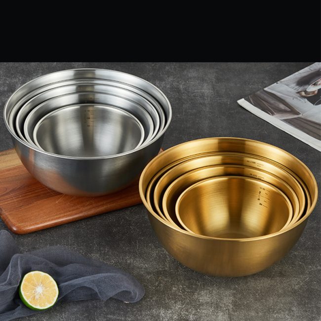 Stainless Steel 201 Salad Basin With Scale,Salad Bowl,Soup Basin,Cooking Basin,Mixing Bowl,Tableware For Restaurant - 图片 6