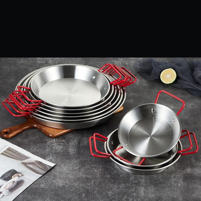 Stainless Steel Double Ear Seafood Plate Red Handle,Fried Chicken Plate,Flat Bottomed Dry Pan,Wholesale Tableware For Restaurant - 图片 5