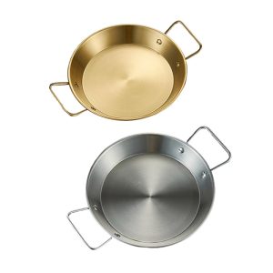 Stainless Steel Double Ear Seafood Plate Golden,Fried Chicken Plate,Flat Bottomed Dry Wok,Wholesale Tableware For Restaurant
