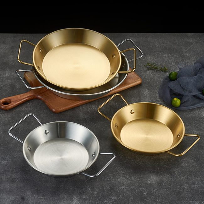 Stainless Steel Double Ear Seafood Plate Golden,Fried Chicken Plate,Flat Bottomed Dry Wok,Wholesale Tableware For Restaurant - 图片 3