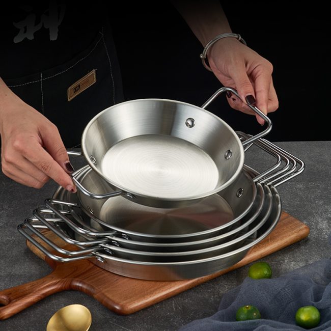 Stainless Steel Double Ear Seafood Plate Golden,Fried Chicken Plate,Flat Bottomed Dry Wok,Wholesale Tableware For Restaurant - 图片 4