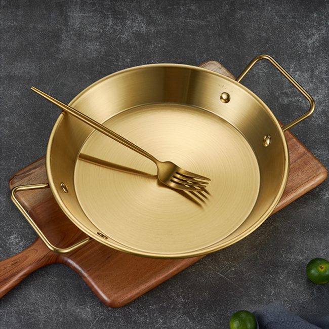 Stainless Steel Double Ear Seafood Plate Golden,Fried Chicken Plate,Flat Bottomed Dry Wok,Wholesale Tableware For Restaurant - 图片 5