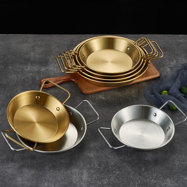 Stainless Steel Double Ear Seafood Plate Golden,Fried Chicken Plate,Flat Bottomed Dry Wok,Wholesale Tableware For Restaurant - 图片 8