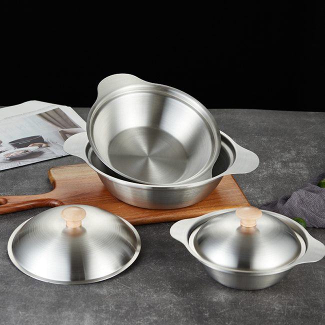 Stainless Steel Double Ear Dry Pot With Lid,Dry Pot Basin,Single Person Hot Pot,Soup Pot,Tableware For Restaurant - 图片 2