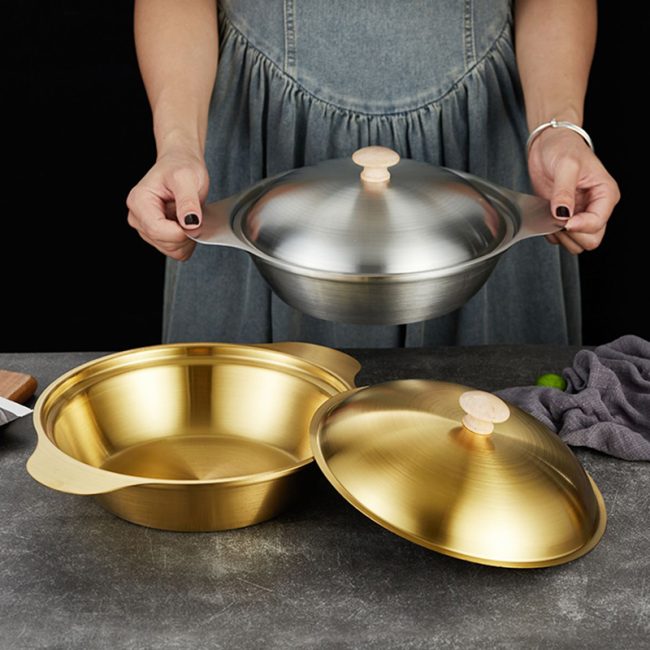 Stainless Steel Double Ear Dry Pot With Lid,Dry Pot Basin,Single Person Hot Pot,Soup Pot,Tableware For Restaurant - 图片 4
