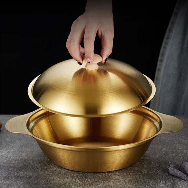 Stainless Steel Double Ear Dry Pot With Lid,Dry Pot Basin,Single Person Hot Pot,Soup Pot,Tableware For Restaurant - 图片 5