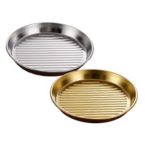 Stainless Steel 201 Korean Striped Plate, Barbecue Plate,Snack Plate,Steak Plate,Tableware For Restaurant