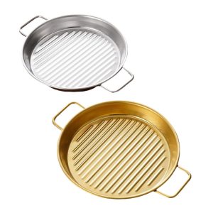 Stainless Steel 201 Double Ear Striped Plate, Barbecue Plate,Snack Plate,Steak Plate,Tableware For Restaurant