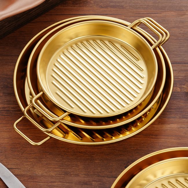 Stainless Steel 201 Double Ear Striped Plate, Barbecue Plate,Snack Plate,Steak Plate,Tableware For Restaurant - 图片 3