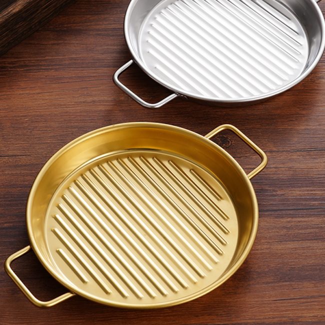 Stainless Steel 201 Double Ear Striped Plate, Barbecue Plate,Snack Plate,Steak Plate,Tableware For Restaurant - 图片 4
