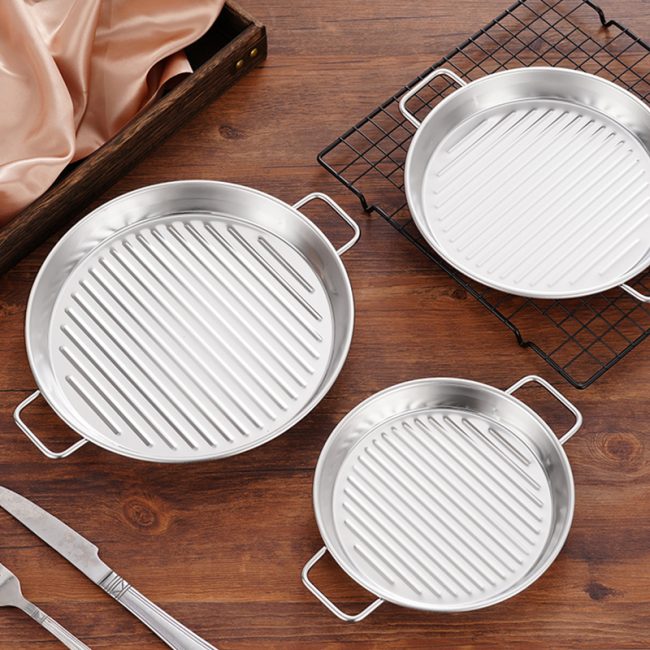 Stainless Steel 201 Double Ear Striped Plate, Barbecue Plate,Snack Plate,Steak Plate,Tableware For Restaurant - 图片 6