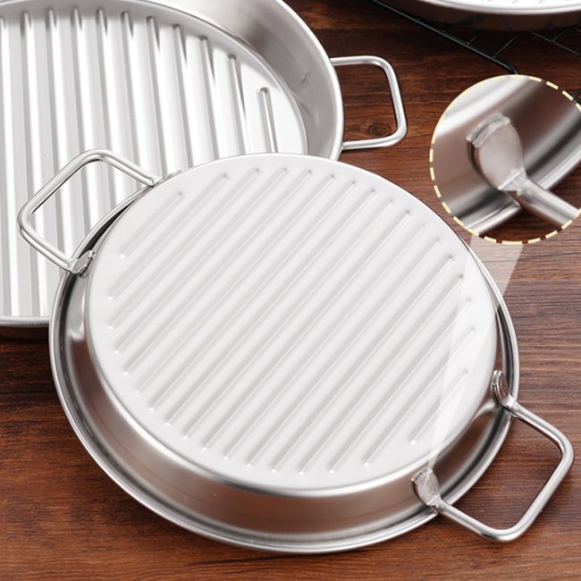 Stainless Steel 201 Double Ear Striped Plate, Barbecue Plate,Snack Plate,Steak Plate,Tableware For Restaurant - 图片 7