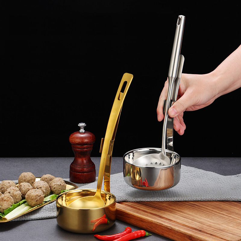 Stainless Steel 304 Double Layered Soup Spoon Holder,Golden,Slotted Spoon Rack For Hot Pot Restaurant - 图片 4