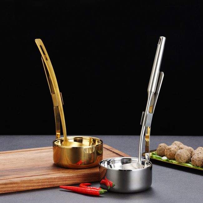 Stainless Steel 304 Double Layered Soup Spoon Holder,Golden,Slotted Spoon Rack For Hot Pot Restaurant - 图片 5