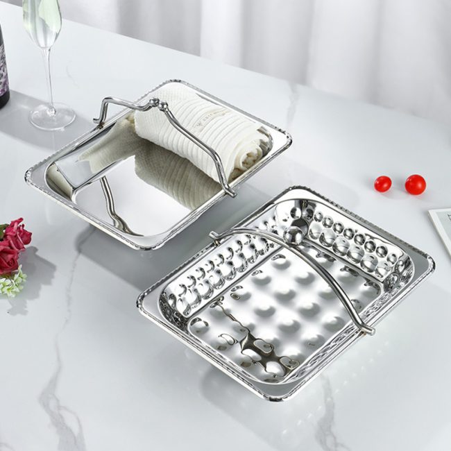 Stainless Steel 201 Handheld Towel Tray Hammer Point,Guest Room Hot Towel Tray For Hotels - 图片 2