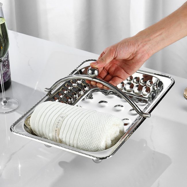Stainless Steel 201 Handheld Towel Tray Hammer Point,Guest Room Hot Towel Tray For Hotels - 图片 4