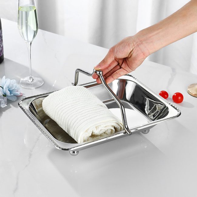 Stainless Steel 201 Handheld Towel Tray Hammer Point,Guest Room Hot Towel Tray For Hotels - 图片 5