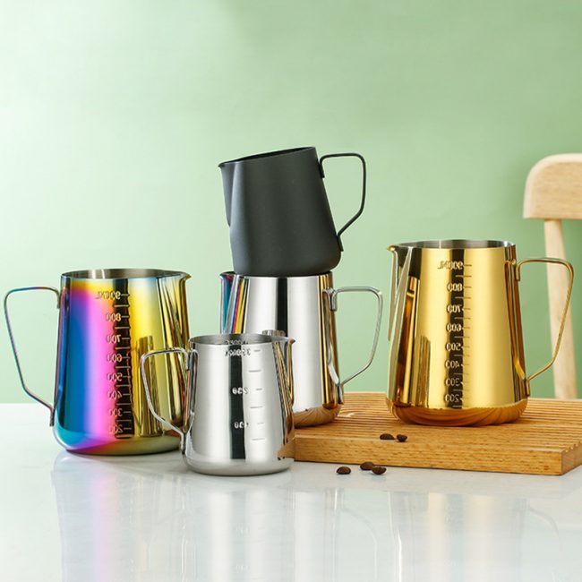 Stainless Steel 201 Steel Stamp Scale Milk Frothing Pitcher,Latte Art Cup,Coffee Tools Milk Frother For Cafe - 图片 7