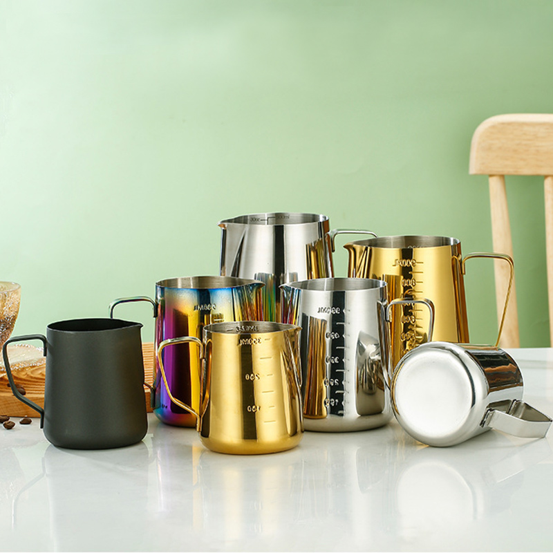 Stainless Steel 201 Steel Stamp Scale Milk Frothing Pitcher Golden,Latte Art Cup,Coffee Tools Milk Frother For Cafe - Image 8