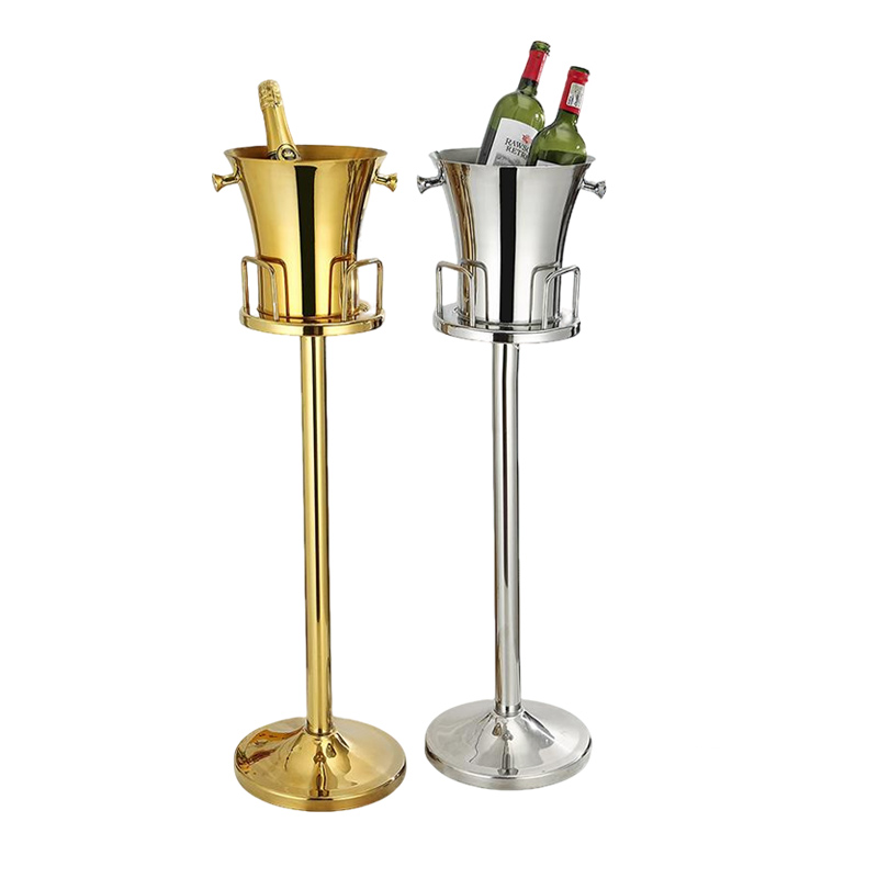 Stainless Steel European Waist Champagne Bucket With Rack,Champagne Bucket,Ice Bucket Stand Golden For Bars