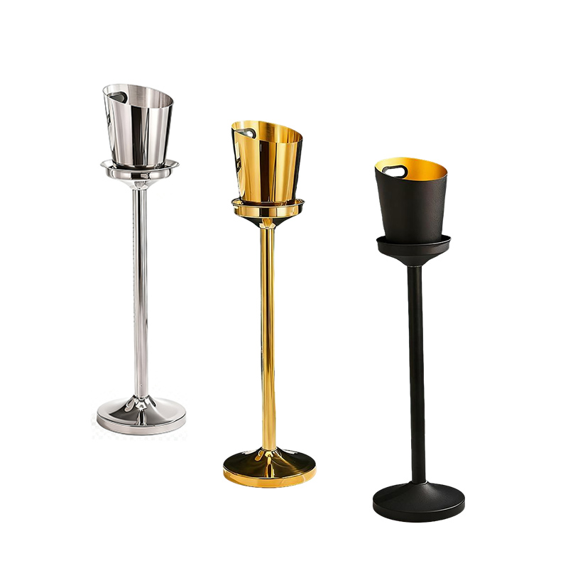 Stainless Steel Luxury Slanted Mouth Champagne Bucket With Rack,Champagne Bucket,Ice Bucket Stand Black For Bars