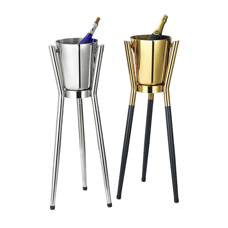 Stainless Steel Hexagonal Double Layer Champagne Bucket With Rack,Champagne Bucket,Ice Bucket Stand For Bars