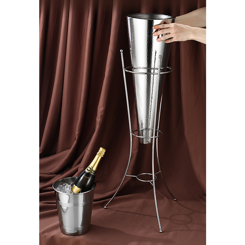 Stainless Steel Double Layer Champagne Bucket With Rack,Champagne Bucket,Ice Bucket Display Stand Triangle For Bars - Image 4