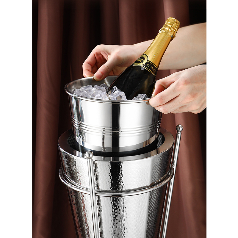 Stainless Steel Double Layer Champagne Bucket With Rack,Champagne Bucket,Ice Bucket Display Stand Triangle For Bars - Image 5