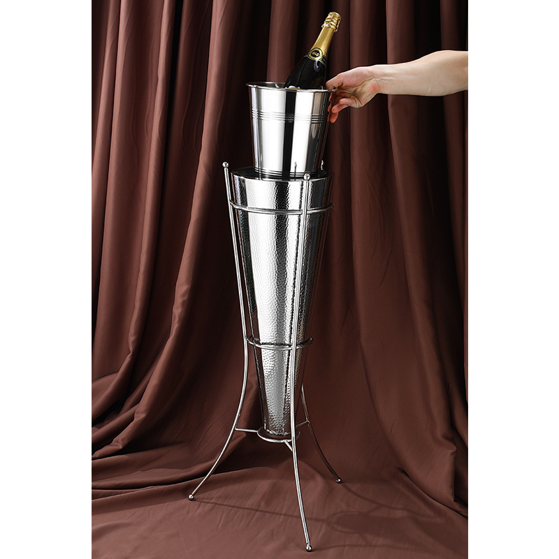 Stainless Steel Double Layer Champagne Bucket With Rack,Champagne Bucket,Ice Bucket Display Stand Triangle For Bars - Image 7