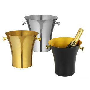 Stainless Steel Slender Waist Champagne Bucket,Beer Ice Bucket,Red Wine Ice Bucket Black For Bars