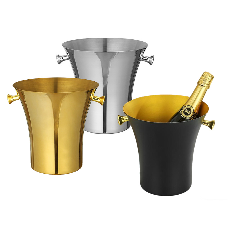 Stainless Steel Slender Waist Champagne Bucket,Beer Ice Bucket,Red Wine Ice Bucket Black For Bars