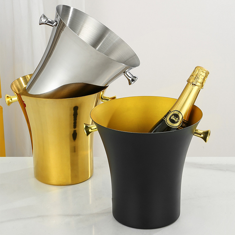 Stainless Steel Slender Waist Champagne Bucket,Beer Ice Bucket,Red Wine Ice Bucket Black For Bars - Image 5