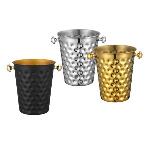 Stainless Steel Hammer Point Champagne Bucket,Beer Ice Bucket,Red Wine Ice Bucket Black For Bars