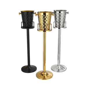 Stainless Steel European Hammer Point Champagne Bucket With Rack,Champagne Bucket,Ice Bucket Stand Golden For Bars